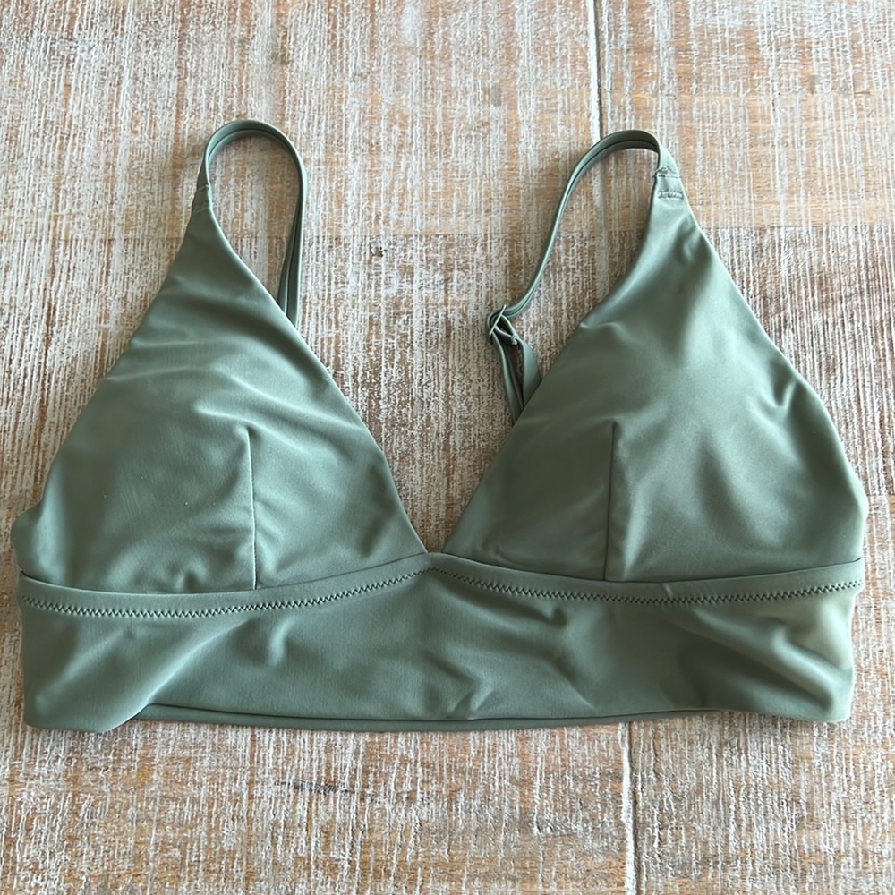 Aerie Longline Triangle Bikini Top in Olive Fun size Large